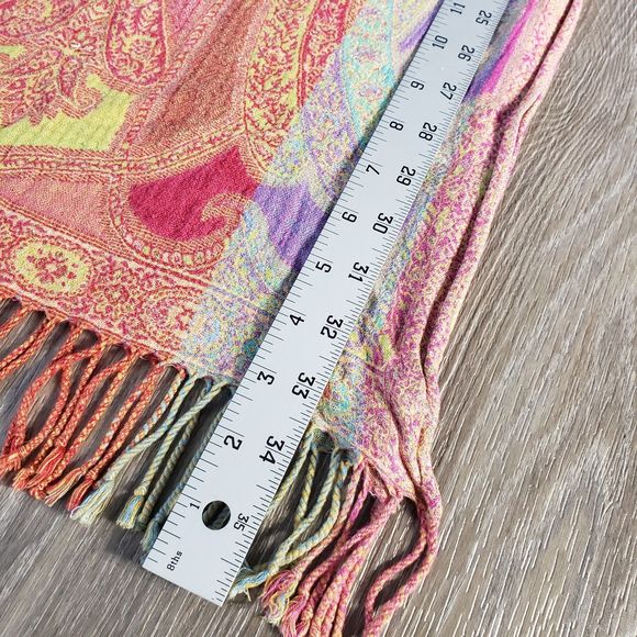 Very Colorful & Versatile Paisley Print 71" x 17" Scarf with 2.5" Tassels - Picture 16 of 16